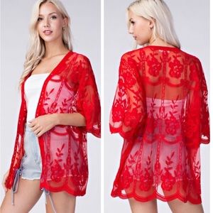 Honey Punch Lace Red Kimono S